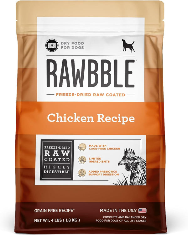 BIXBI Rawbble Dry Dog Food, Chicken, 4 lbs, USA Made, No Meat Meal, Freeze Dried Raw Coated Dog Food