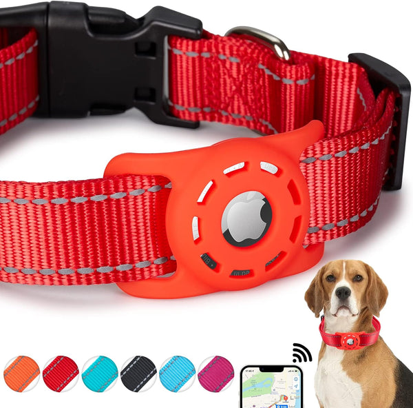 Reflective AirTag Dog Collar, Compatible with Apple AirTag, Nylon Pet Collar for Small, Medium, Large Dogs