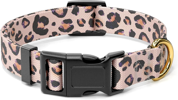 Personalized Adjustable Dog Collar for Medium Dogs, Cute Leopard Puppy Collar for Boy and Girl Dogs, Pink
