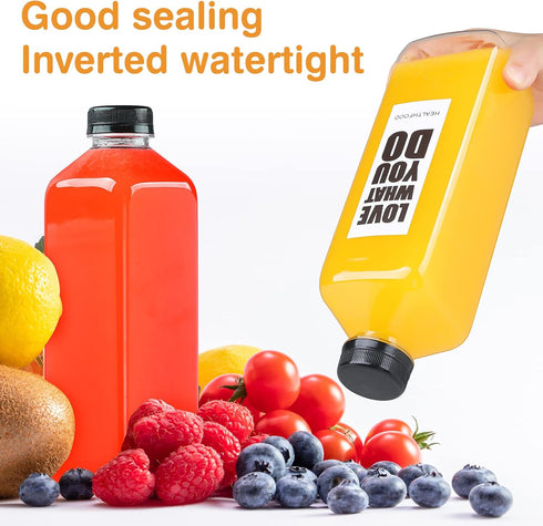 10pcs 33oz Fhxtcygj Plastic Bottles with Caps, Juice Container with Lids, Empty Plastic Juice Bottles Reusable Clear