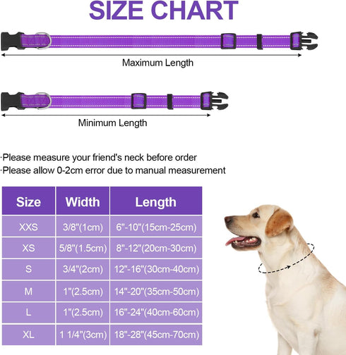 Adjustable Dog Collars for Medium Dogs, Heavy Duty Waterproof with Quick Release Buckle, Reflective Nylon Collar (M,