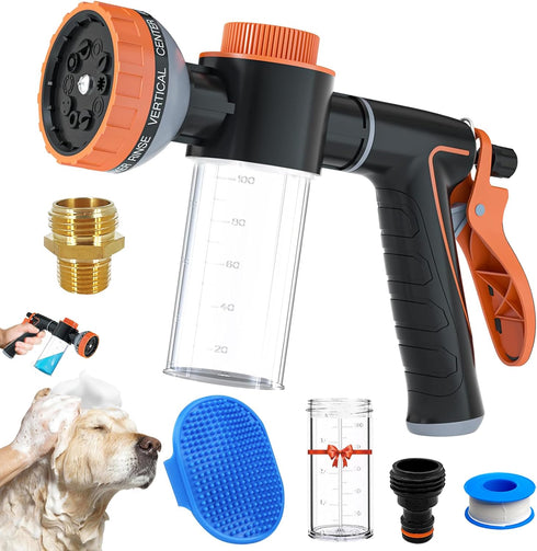 Dog Shower Attachment Sprayer Nozzles with 3/4” GHT Male x 1/2” NPT Male Connector for Garden Hose Dog Wash