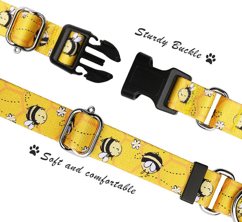 Martingale Collar for Dogs, Adjustable Soft Nylon Dog Collars with Cute Patterns for Small Medium Large Dogs (Yellow
