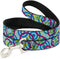 Dog Leash, Bullseye Stacked Swirl, Blues Green Yellow Pink, 6 Feet Long, 1.0 Inch Wide