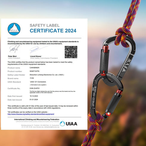FVW Auto Locking Rock Climbing Carabiner Clips, UIAA Certified 25KN Heavy Duty Caribeaners for Rappelling, Swing,