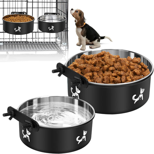Crate Water Bowl No Spill, 2 Pack Hanging Dog Bowls for Kennel, Mountable, Large Stainless Steel Pet Cage Accessories