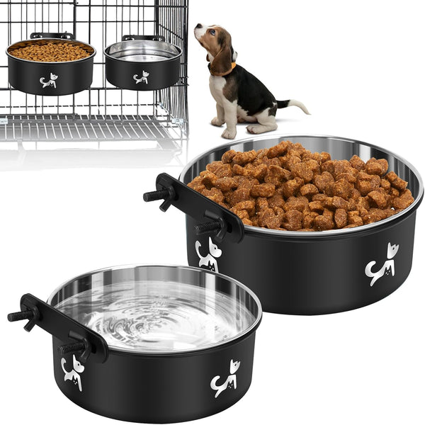 Crate Water Bowl No Spill, 2 Pack Hanging Dog Bowls for Kennel, Mountable, Large Stainless Steel Pet Cage Accessories