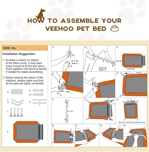 Veehoo Cooling Elevated Dog Bed, Portable Raised Pet Cot with Washable Mesh, Durable Dog Cots Bed for Indoor & Outdoor