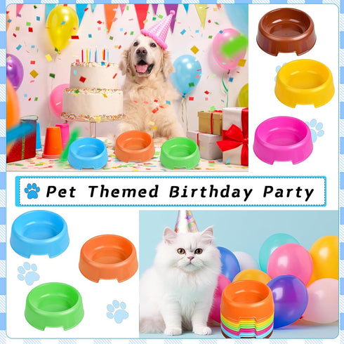 24Pcs Plastic Dog Bowls for Puppy Dogs, Reusable Pet Feeding Water Bowls, Cat, Kitten, Birthday Party Supplies (Rose