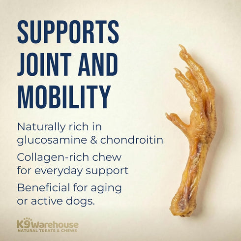 K9warehouse 30 Count, 100% Chicken Feet for Dogs - Dehydrated Chicken Dog Treats, Natural, High Protein, Single