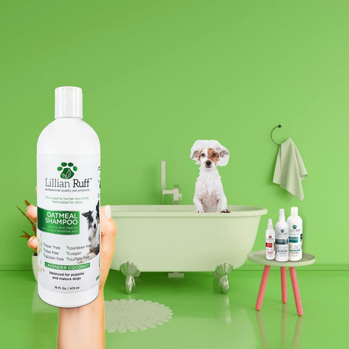 Lillian Ruff Calming Oatmeal Pet Shampoo 16oz for Dry Skin & Itch Relief, Tearless Dog Shampoo with Aloe