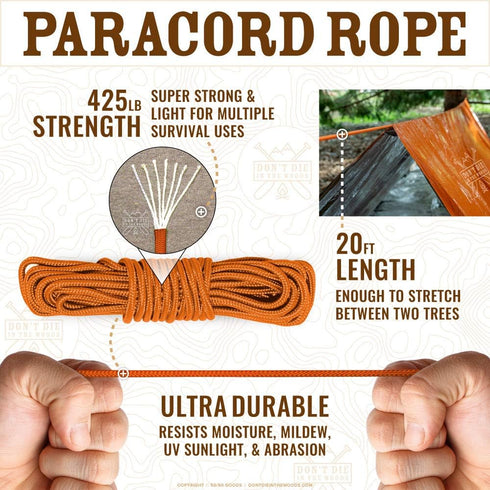 World's Toughest Ultralight Survival Tent - 2 Person Mylar Emergency Shelter Tube Tent + Paracord for Year-Round All