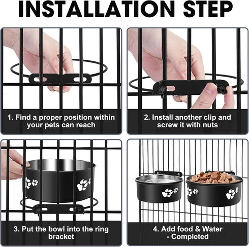 Dog Crate Bowls Hanging 2 Pack, ShineMe No Spill Metal Feeder Bowls for Large and Medium Dogs