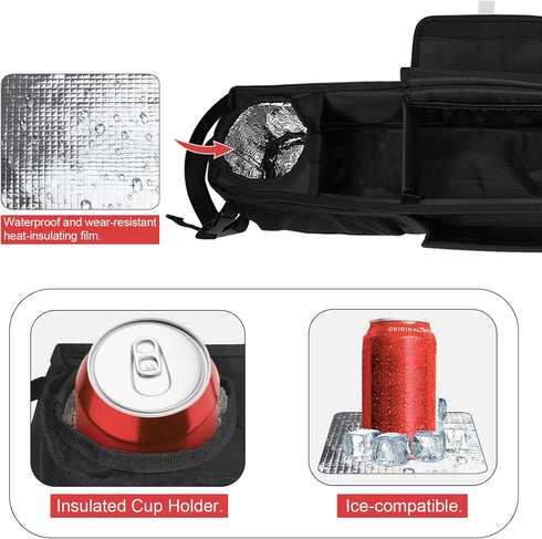Golf Cart Front Storage Basket with Insulated Cup Holders, 1680D Oxford-Fabric, Universal No-Drilling Organizer
