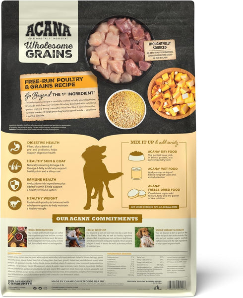 ACANA Dry Dog Food, Wholesome Grains, Free-Run Poultry, Real Chicken & Turkey, Eggs Recipe, 4lb