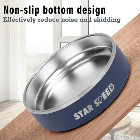 24oz Stainless Steel Dog Bowls with Rubber Bottom, Non-Slip Double Wall for Small & Medium Dogs