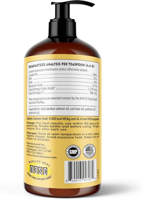 Fish Oil For Dogs - Omega 3 from Alaskan Salmon, Cod & Krill Oil - 16 oz Pet Liquid Supplement