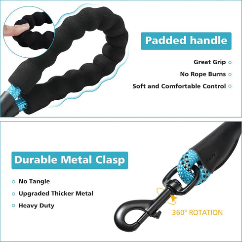 Heavy Duty Dog Leash, 2/4/5/6/8/10 Foot Rope Leash with Padded Handle, Reflective for Small Medium Large Dogs, Purple