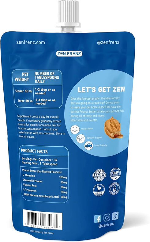 20oz Zen Butter - All-Natural Calming Peanut Butter Spread for Pets - Resealable Pouch