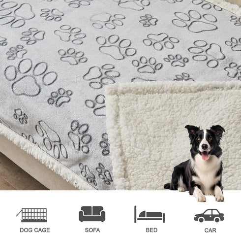 Qeils Dog Blankets for Small Dogs, Waterproof Washable Sherpa Fleece Puppy Blanket, 30"X40", Grey Paw Print