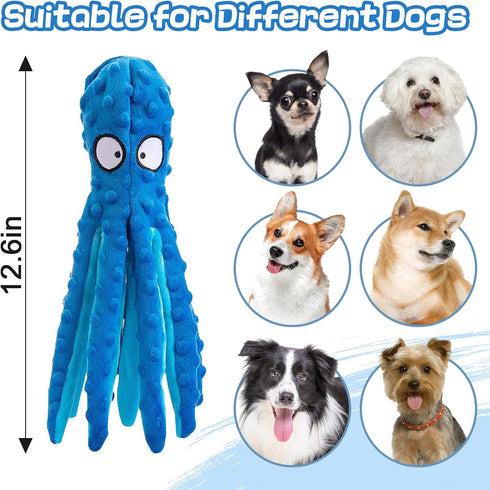 Alphatool Squeaky Dog Toy, Octopus for Aggressive Chewers, Tough No Stuffing Plush for Large Dogs, Crinkle Interactive