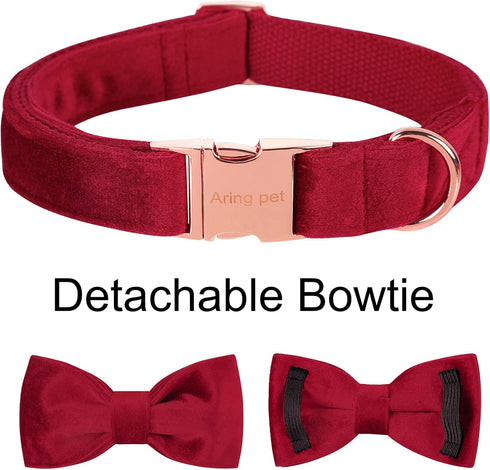 ARING PET Velvet Dog Collar - Soft Bowtie with Metal Buckle, Cute Comfortable Christmas Red Collar for Small Medium