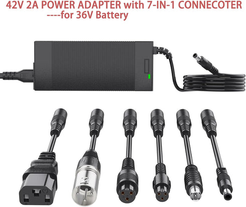 Qoovi 42V 2A 7-in-1 36V UL Certified Electric Scooter Charger with Plugs for Electric Bike Lithium Battery,Compatible