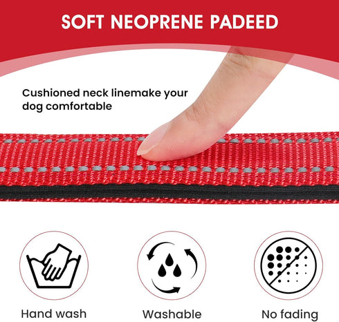 Reflective Dog Collar, Padded Soft Neoprene, Quick Release Basic Collars for Small Dogs, Red for Girl or Boy