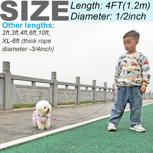2ft 3ft 4ft 6ft 10ft Reflective Dog Leash, Nylon Rope Braided Heavy Duty for Large Medium Small Dogs (Pink 4ft)