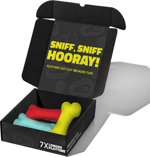 Playology Dog Toys | Rainbow of Scent Chew Toy Gift Box - Medium Dual Layer Bones for Dogs | Peanut Butter, Chicken