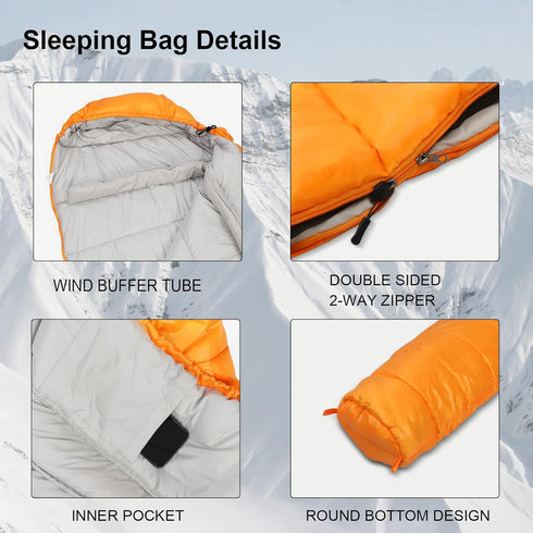 Mummy Sleeping Bag 14-59 ?, 3-4 Season Warm & Cool Weather Lightweight Washable for Outdoor Camping Hiking Travel
