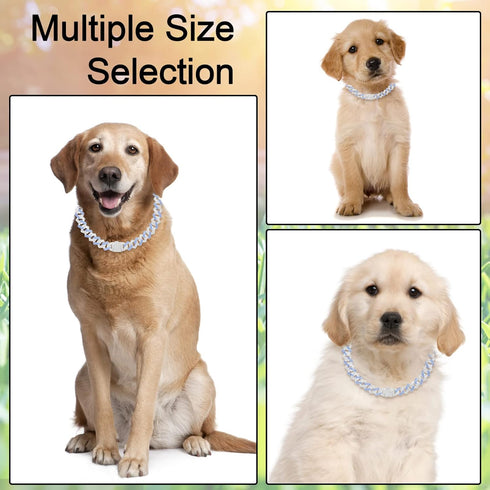 Metal Cuban Diamond Dog Chain, Dog Training Chain with Secure Buckle Pet Collars for Large Medium Dogs