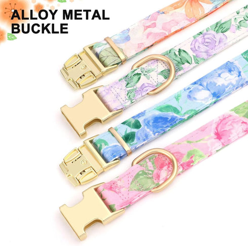 Beirui Cute Girl Dog Collars - Floral Dog Collar with Spring Flower Patterns, Soft Blue Pet Collars for Small Medium