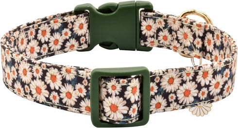 Flower Patterns Dog Collar with Accessories, Soft Cotton Collars for Small Medium Large Female and Male Dogs (Daisy L)