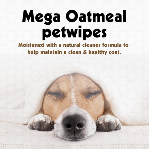 Petkin Mega PetWipes - 200 Oatmeal Wipes for Dogs and Cats, Use on Face, Paws, Ears, Body, Ideal for Home or Travel