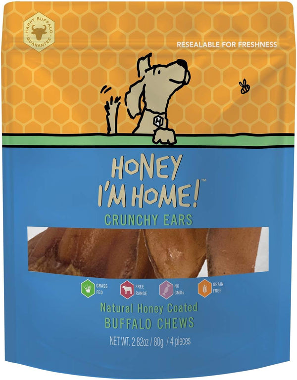Honey I'm Home Buffalo Crunchy Ears Dog Chews, 4-Pack – All-Natural, Grain-Free, Healthy & Crunchy Treats