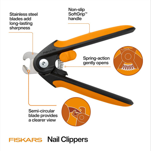 Trimmers 5.75, Fiskars Pet Large Nail Clippers, Cat and Dog Nail for Grooming, Pet Supplies with Semi-Circular Blade