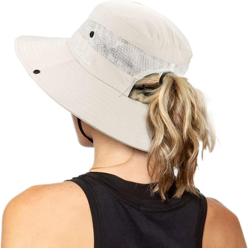 Women's Outdoor UV-Protection Foldable Sun Hats Mesh Wide-Brim Beach Fishing Hat