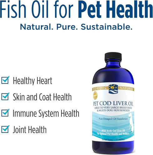 Nordic Naturals Pet Cod Liver Oil, Unflavored, 16 oz, 1104 mg Omega-3 per Teaspoon for Dogs