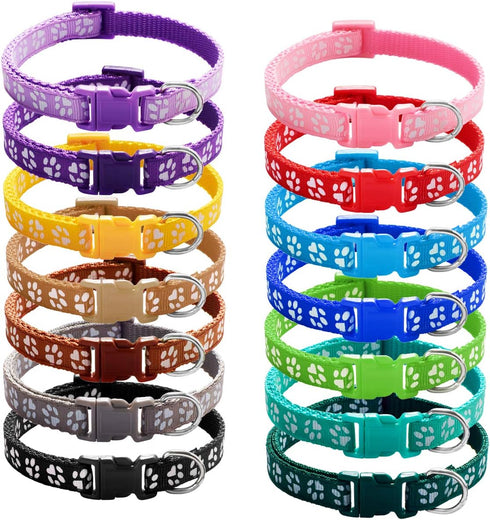 Puppy ID Collars Identification Whelping Soft Nylon Adjustable Breakaway Safety Litter Collars for Newborn Pets, 14 pcs