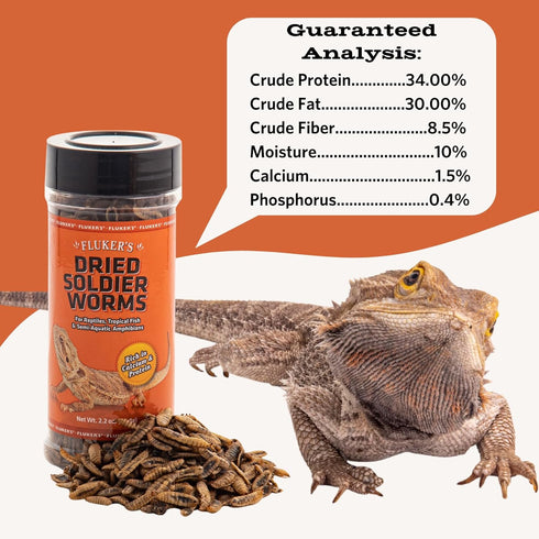 Fluker's Freeze Dried Soldier Worms, Ideal for Lizards, Reptiles, Birds, Fish, Hedgehogs, 1.7 oz
