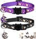 2Pcs Adjustable Breakaway Cat Collars with Bell & Pendant - Glow in The Dark, Purple + Black for Boy & Girl Cats