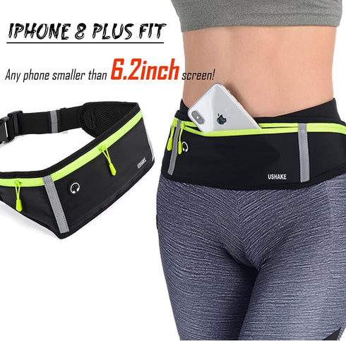 USHAKE Slim Running Belt - Workout Fanny Pack for Men Women, Exercise Waist Pack for iPhone Holder