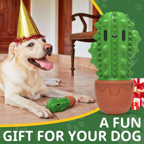 Dog Toys for Aggressive Chewers, Durable Beef Flavor Chew Toys for Medium Large Dogs, Cactus Toothbrush