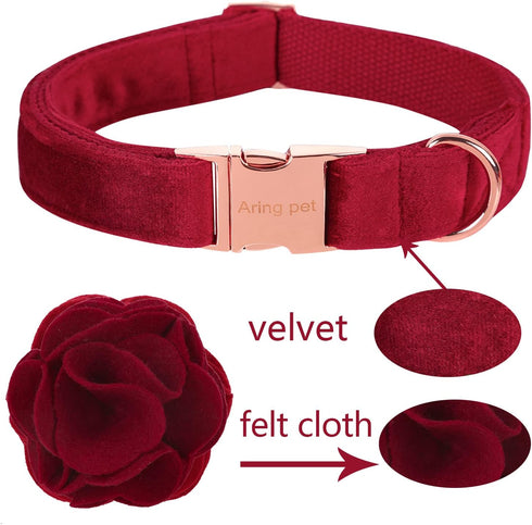ARING PET Velvet Dog Collar, Comfortable Adorable Christmas Collar with Felt Flower for Small Medium Large Dogs