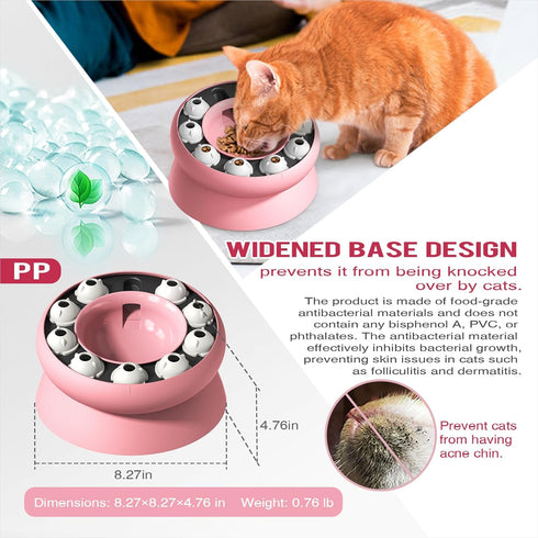 Interactive Cat Slow Feeder Bowl, Cat Treat Puzzle Feeder for Healthy Weight - 8.27 x 8.27 x 4.76 inches (Orange)