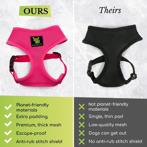 EcoBark Dog Harness, Eco-Friendly Max Comfort, Soft Mesh Halter, Over The Head Vest, No Pull, No Choke, XS, Red