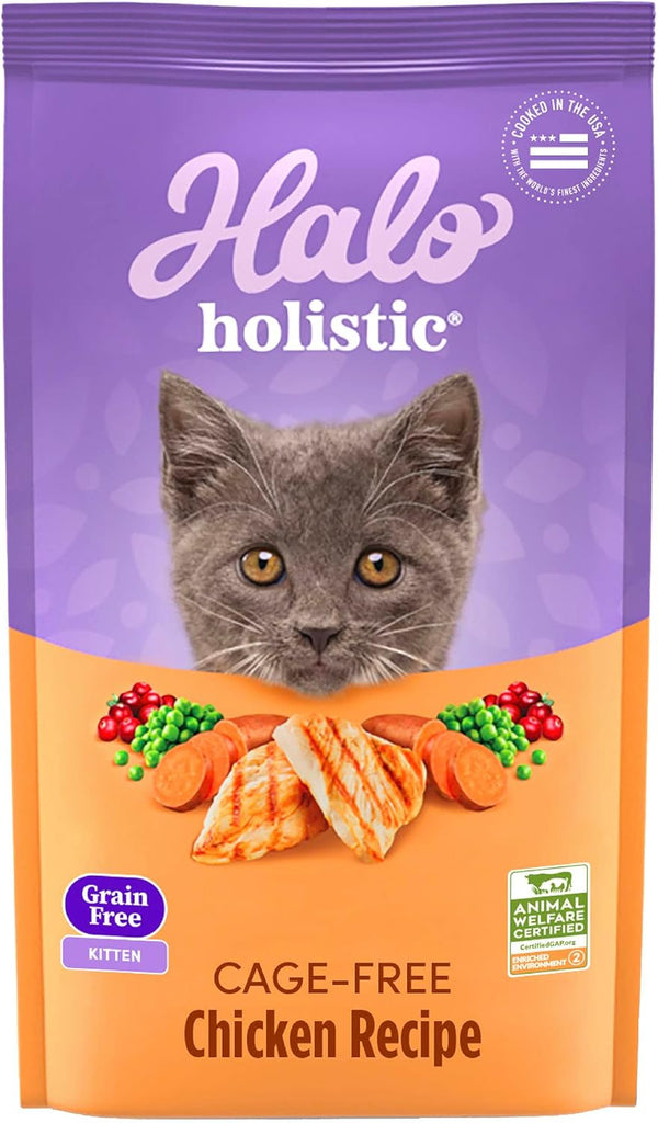 Halo Holistic Kitten Food Dry, Grain Free Cage-free Chicken Recipe, Complete Digestive Health, 3-lb Bag