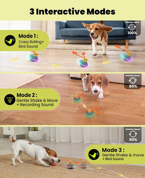 Xeuch Interactive Dog Toys, Automatic Moving and Rolling LED Light Up Dogs Ball with Rope, Motion-Activated Wicked Ball