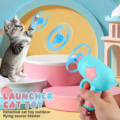 Generic Bamboo Dragonfly Catapult Launcher, Cat Toy Spinning Flying Saucer Launcher, Interactive Cat Toy with Glowing